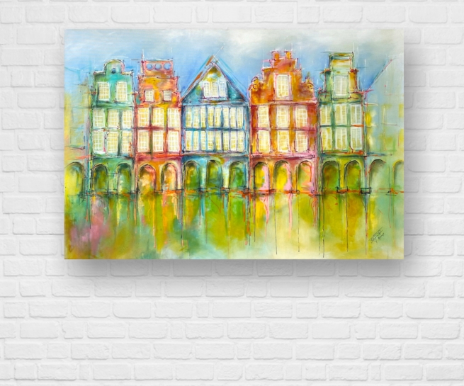Helle luftige Farben im Frühling auf dem Prinzipalmarkt von Münster
